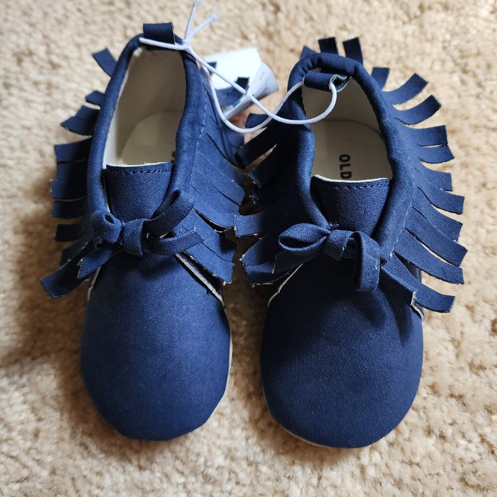 Old Navy Baby Unisex Faux-Blue Suede Moccasin Booties Shoes Size 12-18M NWT